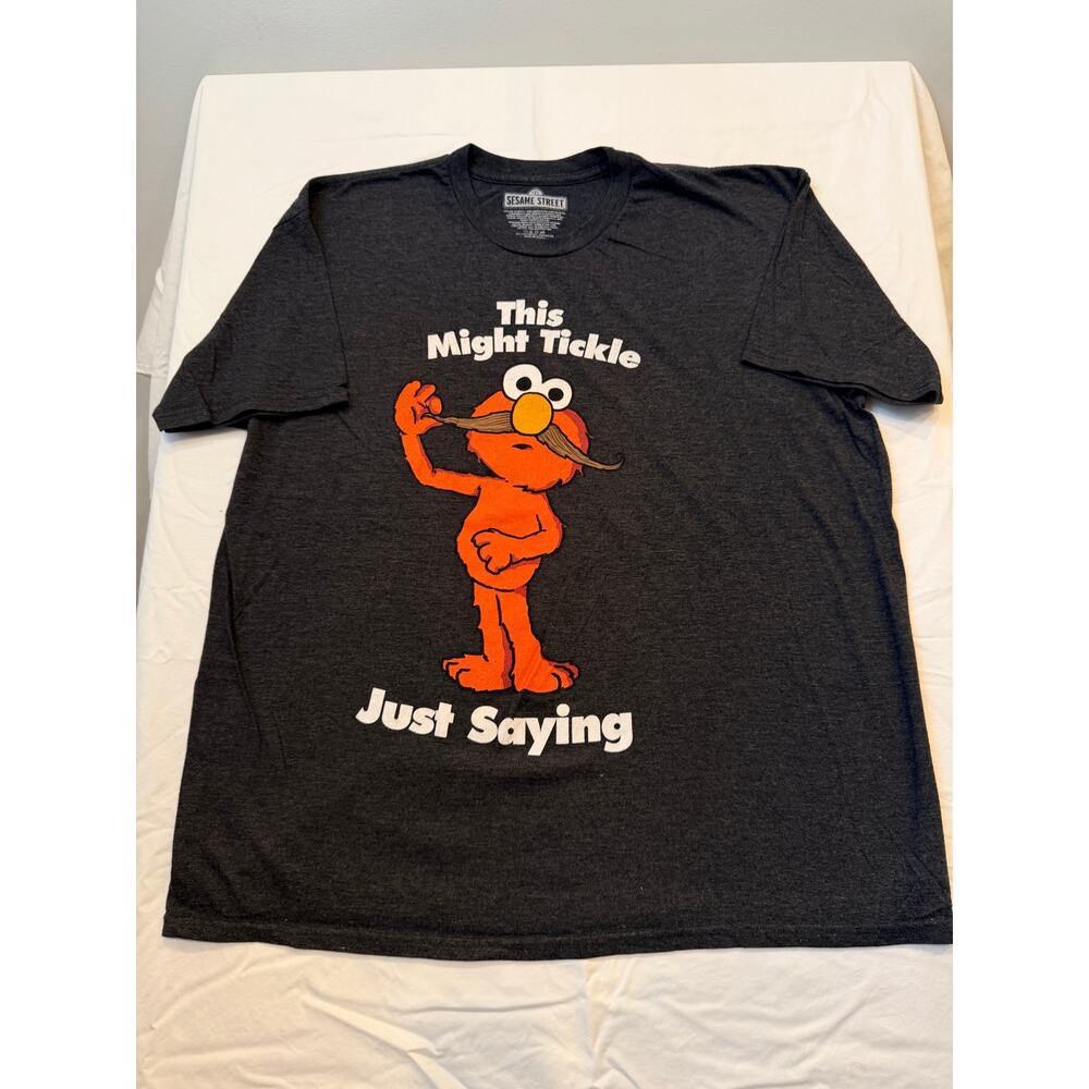 Sesame Street Elmo "This Might Tickle" Charcoal Gray Graphic T-Shirt - Size XXL